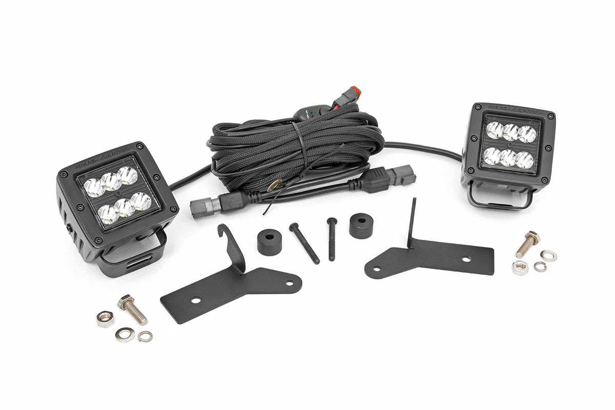 Rough Country Jeep 2-inch LED Lower Windshield Kit (18-20 Wrangler JL, 2020 Gladiator JT, Black-Series)